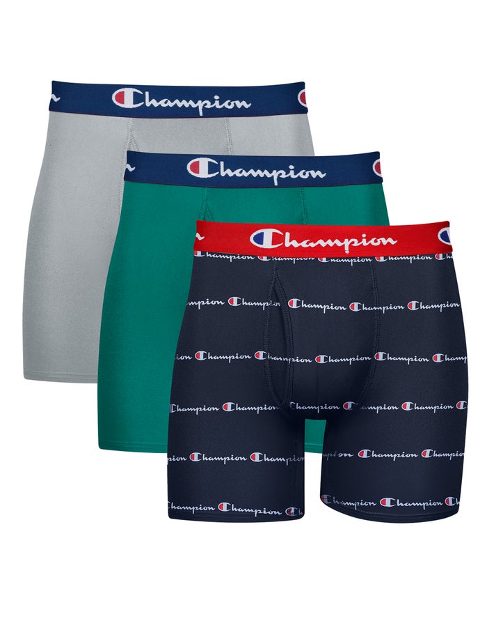 Champion Lightweight & Breathable 3-Pairs Onderbroek Heren - Grijs/Groen/Donkerblauw - Belgie 9031GP